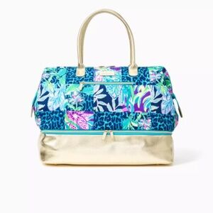 Lilly pulitzer traveler bag weekender large duffel bag blue patchwork